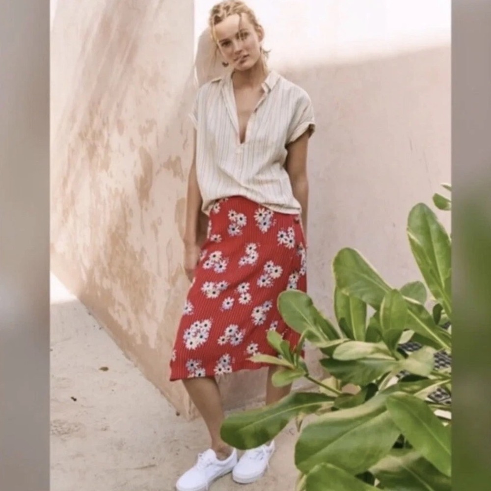 Madewell Womens Red Retro Stripe‎ Boho Floral Mini Skirt Daisy Size 0 Cottage